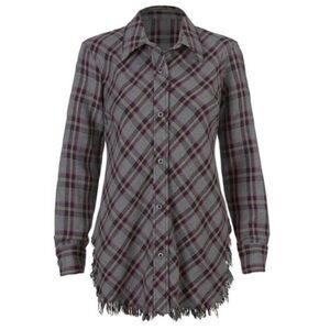 CAbi Highland Plaid Button Down Shirt - Gray and Purple